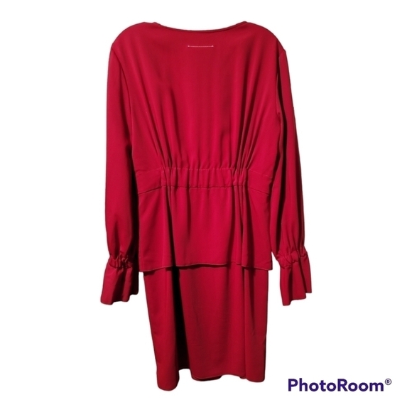MM6 Maison Margiela Elastic Waist Dress 42 6 Red Flounce Sleeve - Picture 12 of 13